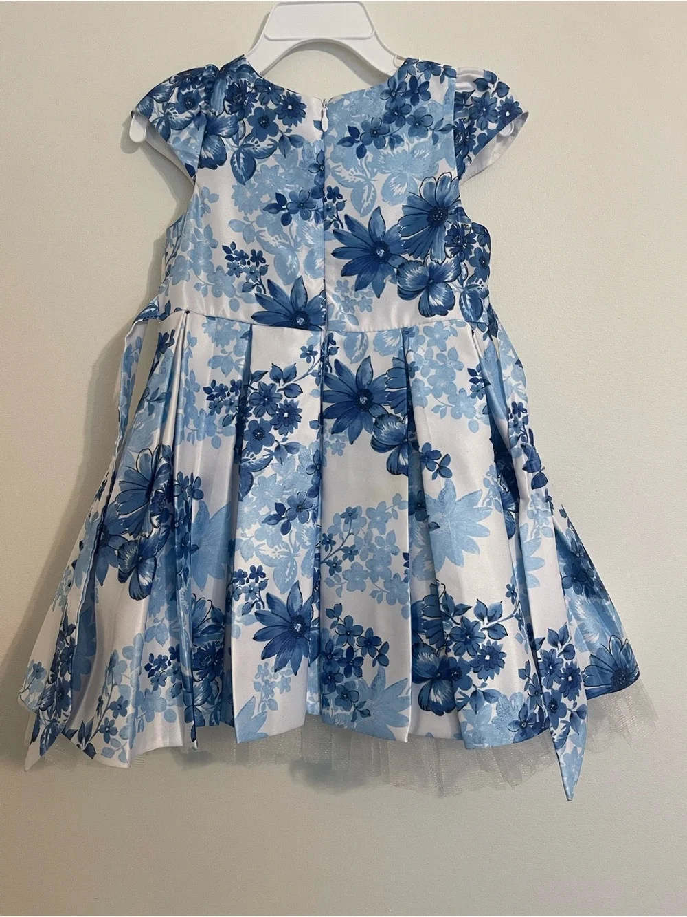 American Princess White and Blue Floral Pearl-Waist Party Dress